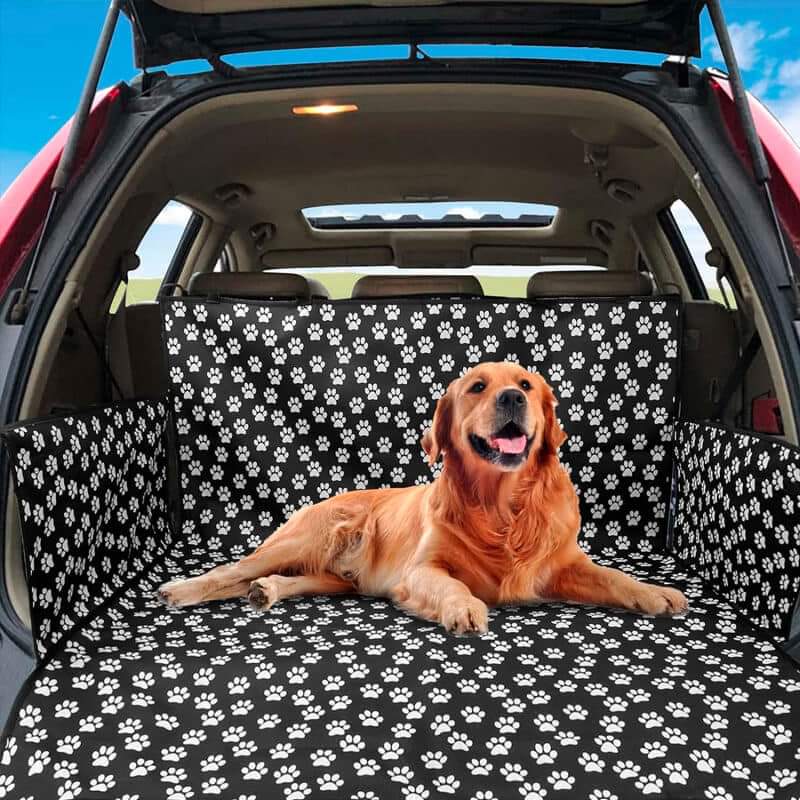 Car Travel Dog Bed – Black & White Paw Print