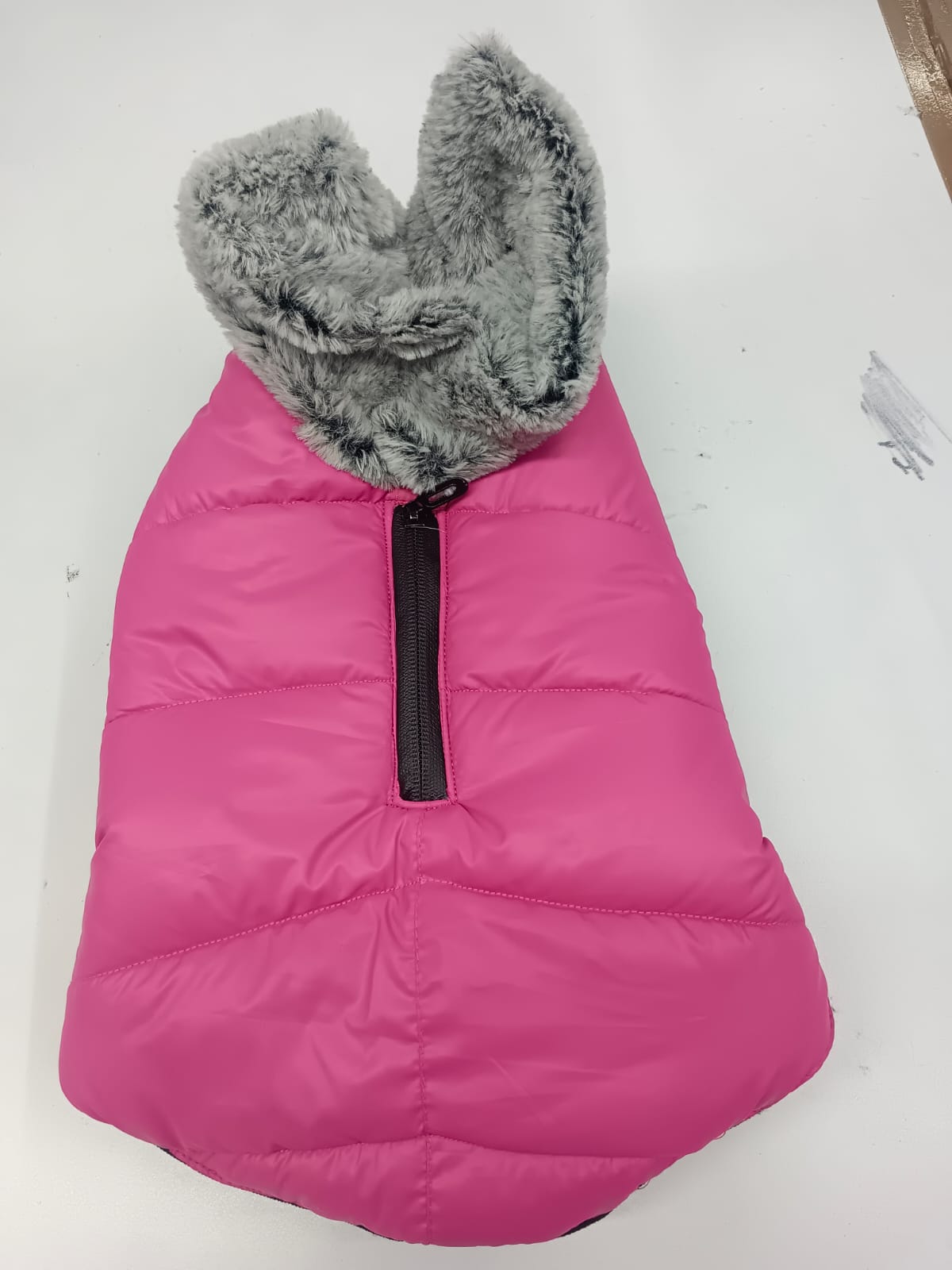 Pink coat with fur hood