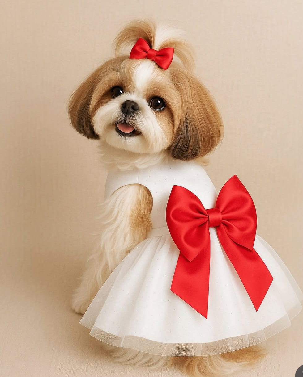 White Princess Dress with Red Bow